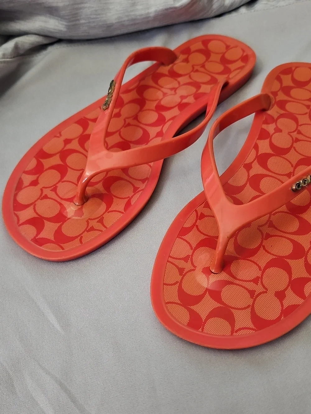 Coach Jelly Flip Flop Sandals, Coral, Size ?8